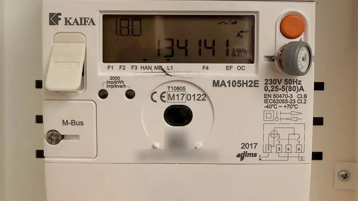 Strømmåler som viser forbruk i kWh