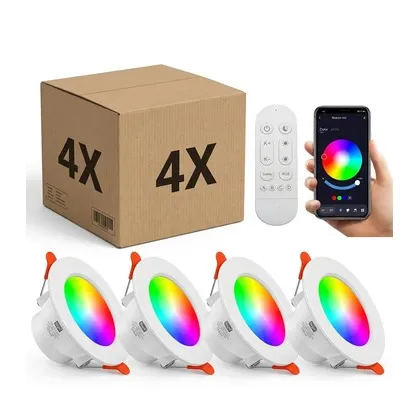 4 stk RGB+CCT Smart Home downlight med fjernkontroll